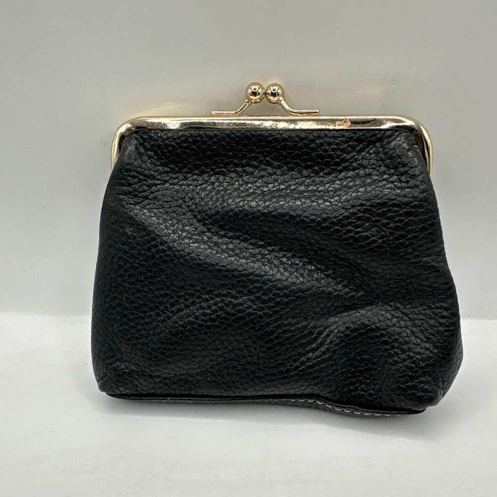 Dooney and Bourke Pebbled Leather Kiss Coin Lock Credit Card Black Purse